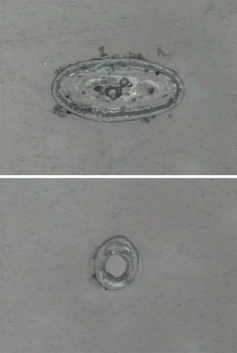 Hole before and after laser beam compression